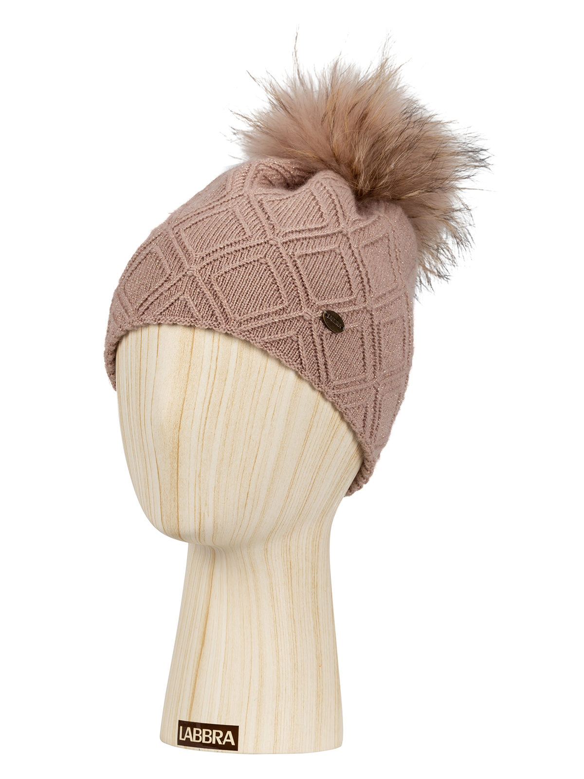 Шапка жен. шерсть+анг+виск+каш+люр LB-D77016 dirty pink/gold