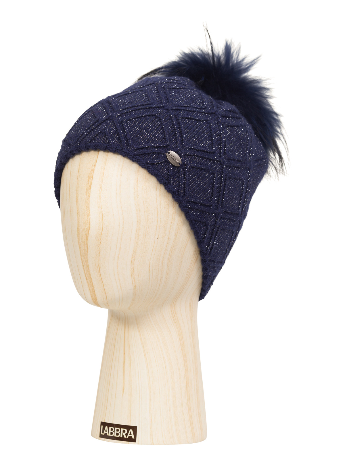 Шапка жен. шерсть+анг+виск+каш+люр LB-D77016 d.blue/nickel