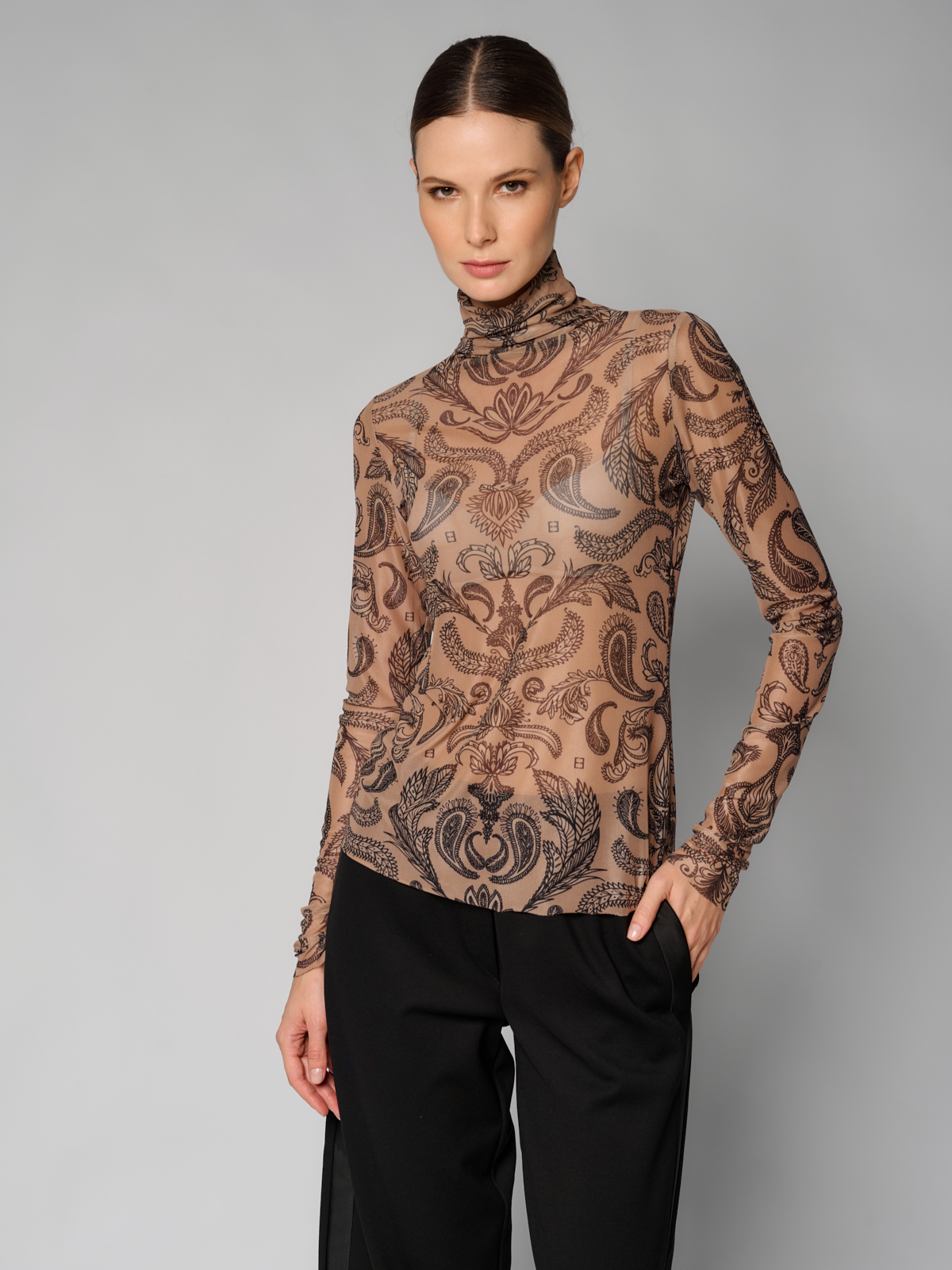 Лонгслив женский 12411-43009 multicolor-beige