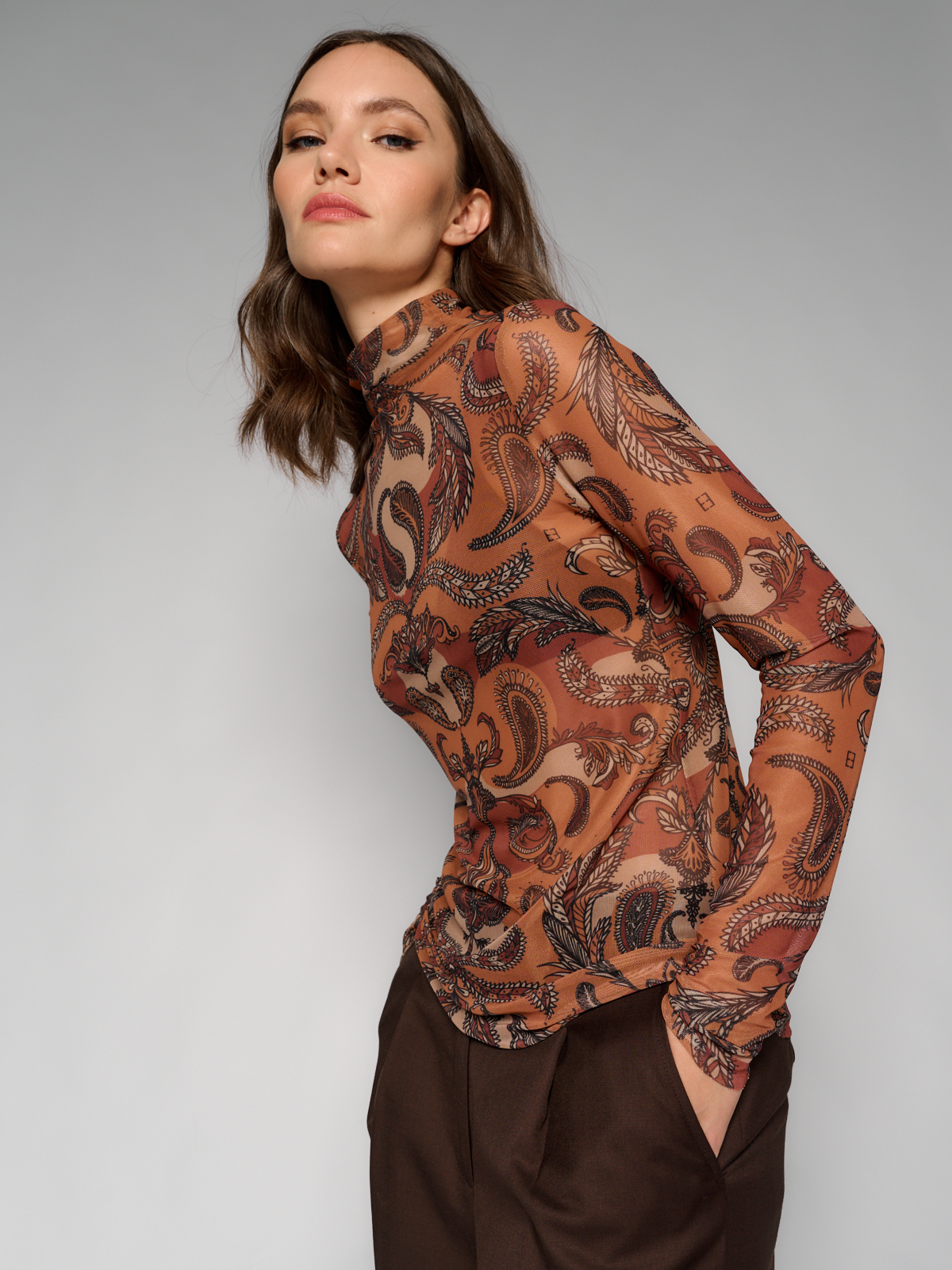 Лонгслив женский 12411-43009 multicolor-brown