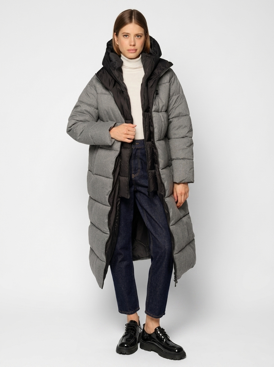 Пальто женское 12411-23044 grey melange/black